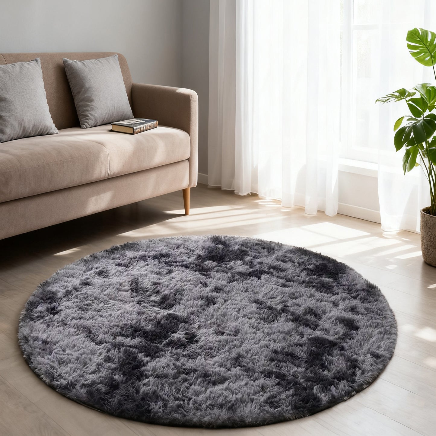 Round Area Rug Soft Shaggy Plush Circle Rug Non-Slip Indoor Floor Mat for Living Room Bedroom Dorm Tie Dye Rainbow Multi-Color Multi-Size
