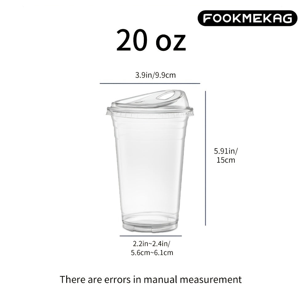 Disposable Clear PET Cups with Lids 50 Sets – Transparent Plastic Cups for Coffee Smoothies Cold Drinks Parties Picnics Travel, 16oz & 20oz