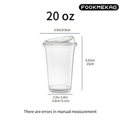 Disposable Clear PET Cups with Lids 50 Sets – Transparent Plastic Cups for Coffee Smoothies Cold Drinks Parties Picnics Travel, 16oz & 20oz