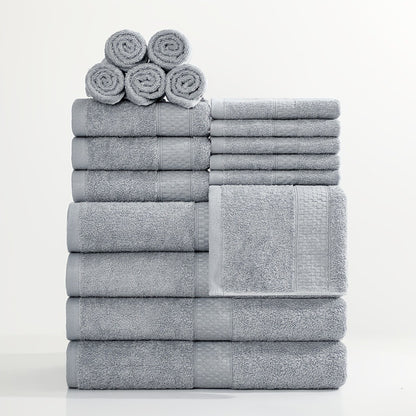 Bath Towel Set 450GSM Soft Absorbent - 12 16 18 Piece Cotton Blended Solid Color Bathroom Towels Set for Bath Hand Face | Hotel Spa Quality | Travel Shower Home | Multiple Colors & Sizes Available