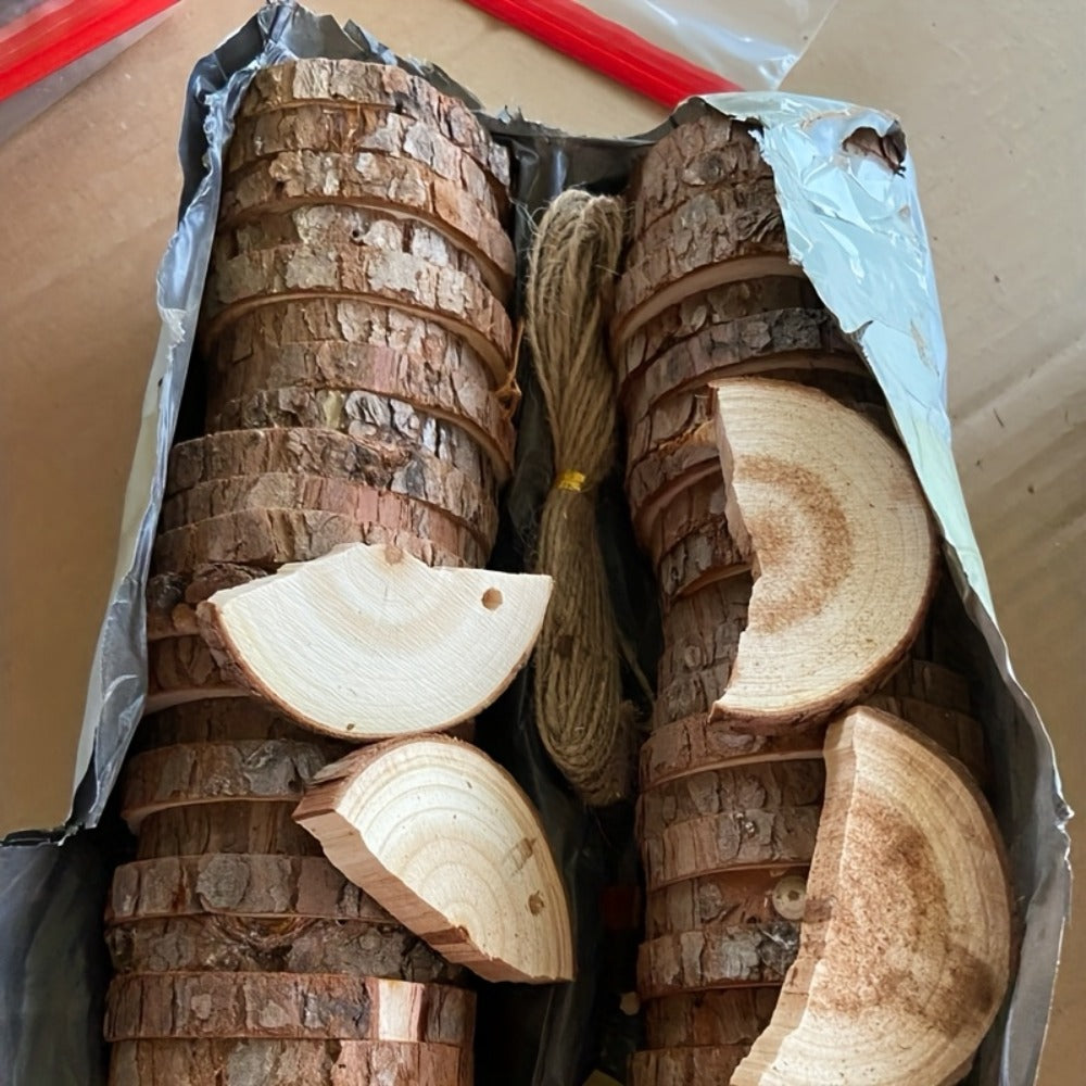 Wood Slices 28 Pcs Natural Log Bark Rounds for Crafts DIY Centerpieces Christmas Ornaments Wreaths Wedding Decor Painting Woodworking 2.76-3.54 Inch with or without Holes