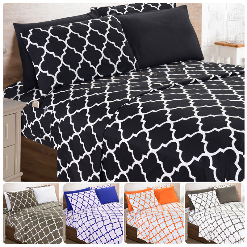 Bed Sheet Set 6-Piece Geometric Trellis, Ultra Soft Microfiber Sheets with 16-Inch Deep Pocket Fitted Sheet, Fade & Wrinkle Resistant, Machine Washable Hotel Quality Bedding for Twin Full Queen King