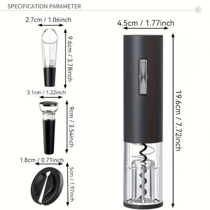 Electric Wine Opener Set 4-in-1 Rechargeable - USB-C Automatic Corkscrew with Blue LED, Vacuum Stopper, Wine Pourer & Foil Cutter - Complete Wine Accessories Gift Set for Home Bar, Parties & Weddings