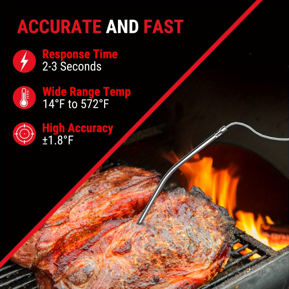 Digital Meat Thermometer with Probe Backlit Display Temp Alert for BBQ Smoker Oven Cooking - 6 Meat Presets 3 Doneness Levels Wide Range 14°F to 572°F Countdown Timer Kitchen Cooking Thermometer