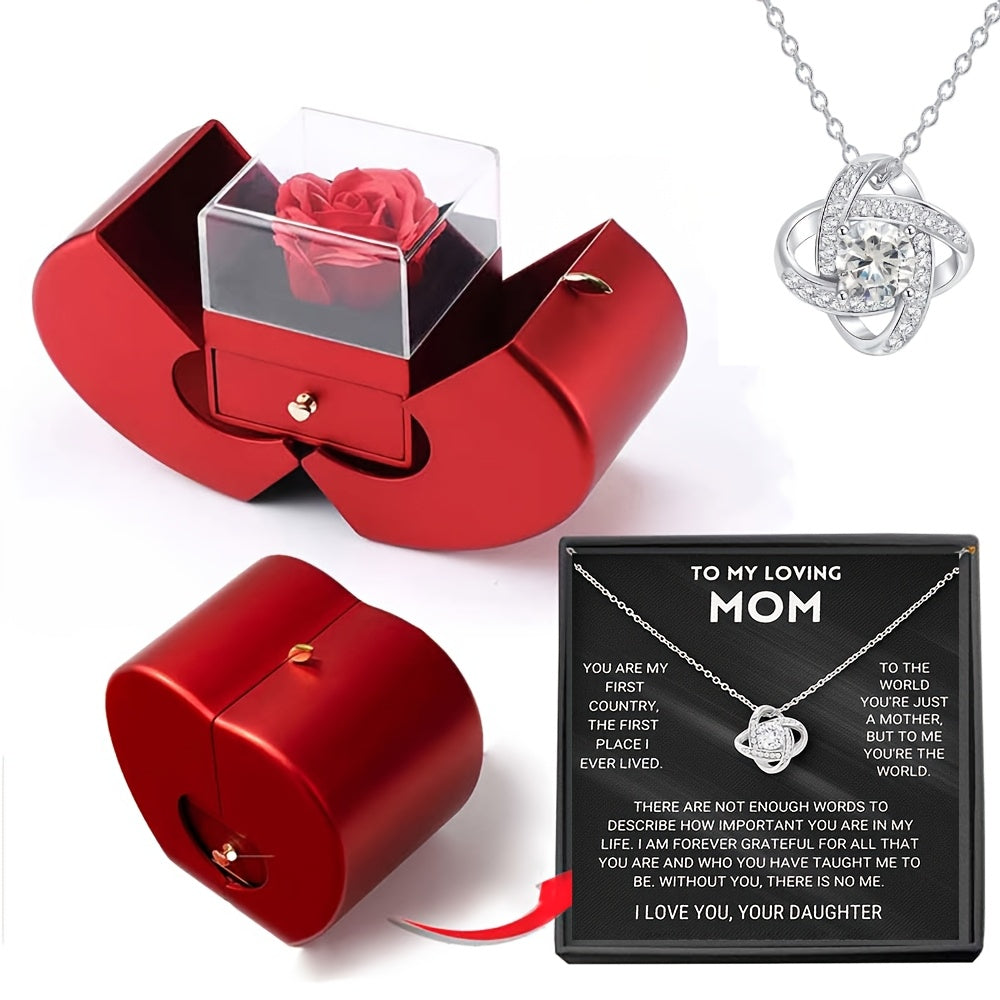 Preserved Real Rose Gift Box with I Love You in 100 Languages Necklace – Romantic Gifts for Girlfriend Wife Mom – Valentine's Day Birthday Mother's Day Christmas Gift Idea for Women