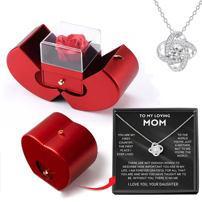 Preserved Real Rose Gift Box with I Love You in 100 Languages Necklace – Romantic Gifts for Girlfriend Wife Mom – Valentine's Day Birthday Mother's Day Christmas Gift Idea for Women