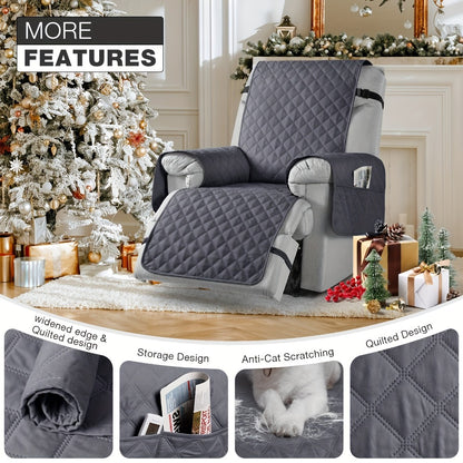Waterproof Recliner Chair Cover with Pocket | Non-Slip Washable Reclining Sofa Protector for Dogs Cats, Adjustable Strap