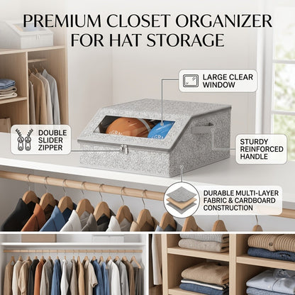 Baseball Cap Organizer for Closet – Large Hat Storage Box Holds 24 Ball Caps | Clear Window, Dustproof, Cardboard Inserts | Hat Rack Holder for Men & Women Bedroom Closet & Car
