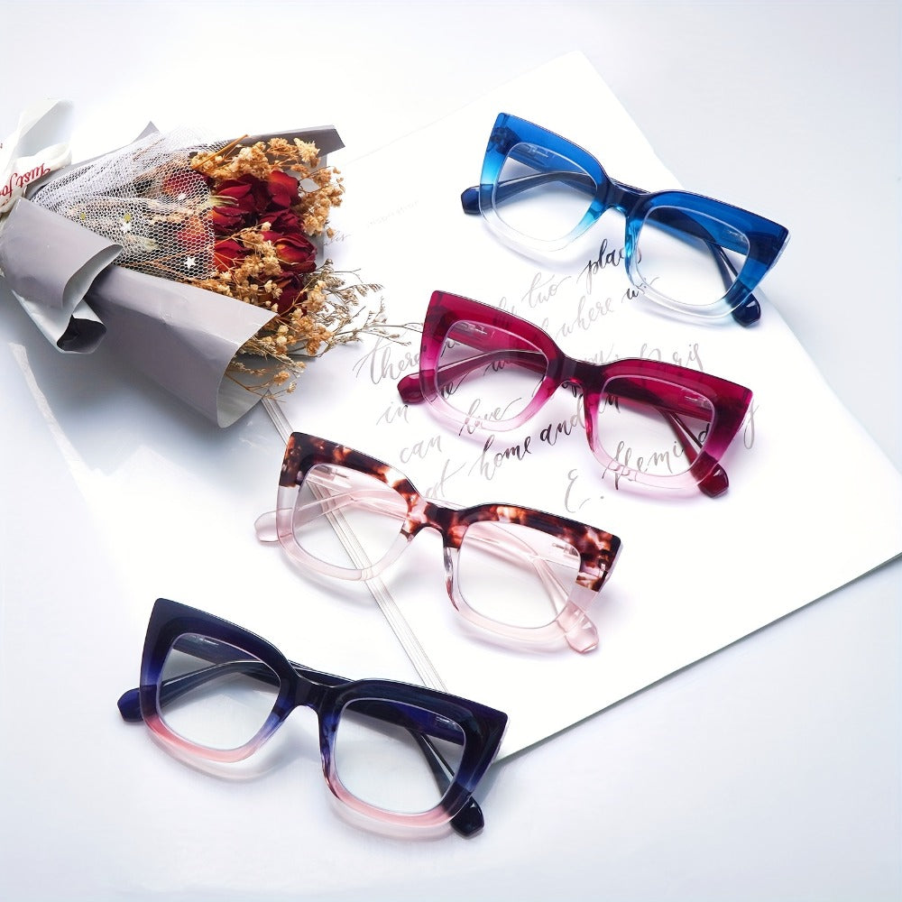 Reading Glasses Blue Light Blocking for Women 4 Pack – Cat Eye Frames with Metal Spring Hinges, Multicolor Floral Gradient Computer Eyeglasses