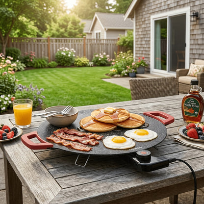 Electric Griddle Non-Stick with Adjustable Temperature – 14.17" & 15.75" Sizes, Fast Heating for Pancakes, Crepes, Pizza & BBQ, Easy Clean Portable Cooking Pan for Breakfast & Family Meals