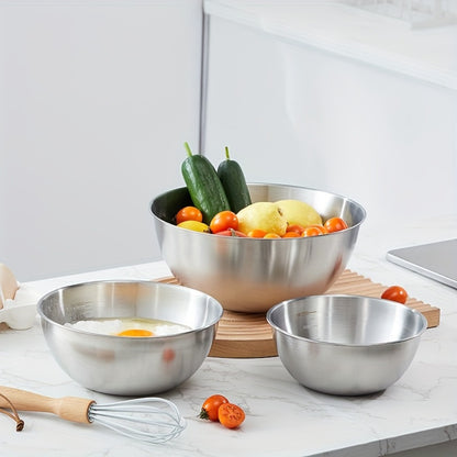 Stainless Steel Mixing Bowl Set 3-Piece with Measuring Marks – Small Medium Large Nesting Bowls for Cooking, Baking & Food Prep, Durable 304 Stainless Steel Salad Bowl Set for Kitchen & Restaurant