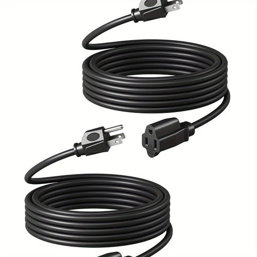 Extension Cord 2-Pack 20FT 3-Prong Indoor Outdoor 16/3 SJTW Flexible Tangle-Free All-Copper Wire 125V 13A 1625W NEMA 5-15 for Home Office Computer Appliances Christmas Lights Black