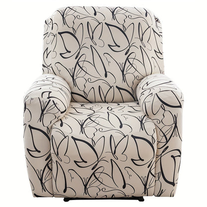 Recliner Slipcover 4pcs Extra Large with Pocket - Spandex Stretch Four Seasons Furniture Protector | Botanical Geometric Prints | Living Room Home Decor Sofa Chair Cover
