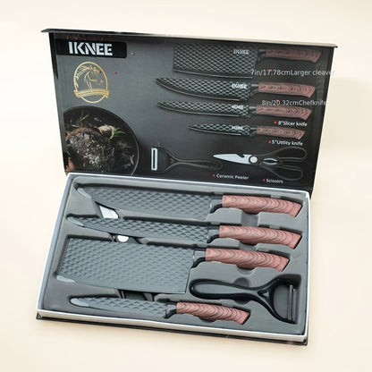 Kitchen Knife Set 6-Piece Professional Chef's Knife Set | High Carbon Stainless Steel Ultra-Sharp Blades | Non-Stick Ergonomic Wooden Handle | Chef Slicing Scraper Scissors | Home & Gift Box Set