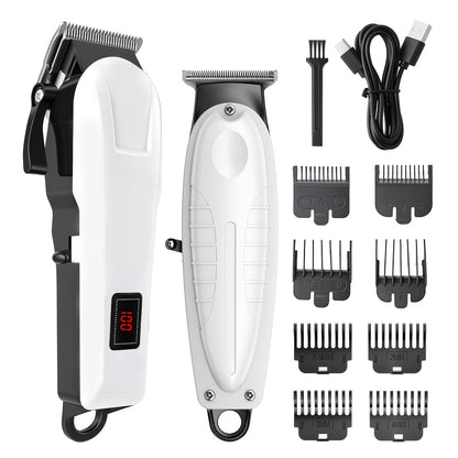 Men's Hair Clipper Set Cordless Beard Trimmer Electric Shaver Grooming Kit with LCD Display USB-C Rechargeable for Home Barber Haircut Mustache Travel Father's Day Gift