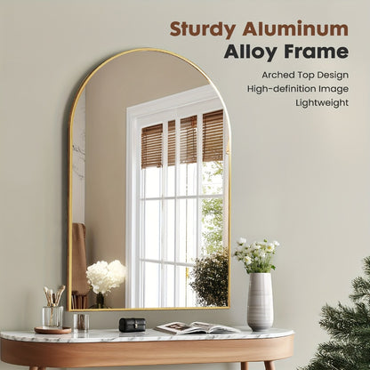 Arched Bathroom Mirror Metal Frame Wall Mounted Vanity Mirror Golden Black