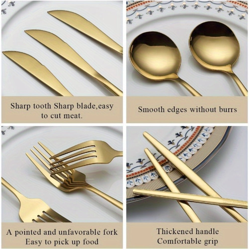 Gold Silverware Set 60 Pcs Service for 20 | Titanium Gold Plated Stainless Steel Flatware Set Knives Forks Spoons for Wedding Party Birthday Dishwasher Safe