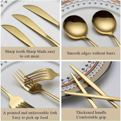 Gold Silverware Set 60 Pcs Service for 20 | Titanium Gold Plated Stainless Steel Flatware Set Knives Forks Spoons for Wedding Party Birthday Dishwasher Safe