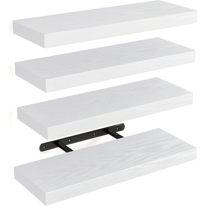 Floating Shelves for Wall 4pcs 15.8in – Wall Mounted Shelf with Invisible Bracket for Bathroom, Living Room, Bedroom, Kitchen, Office Decor | Brown, White, Black