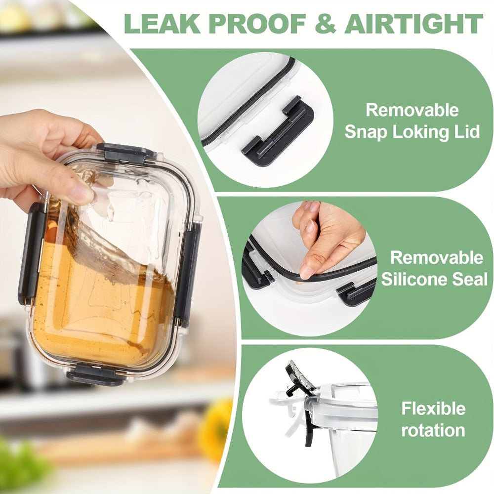 Glass Food Storage Containers with Lids 12pcs – Airtight Leak-Proof Meal Prep Bento Boxes Microwave Oven Freezer Dishwasher Safe