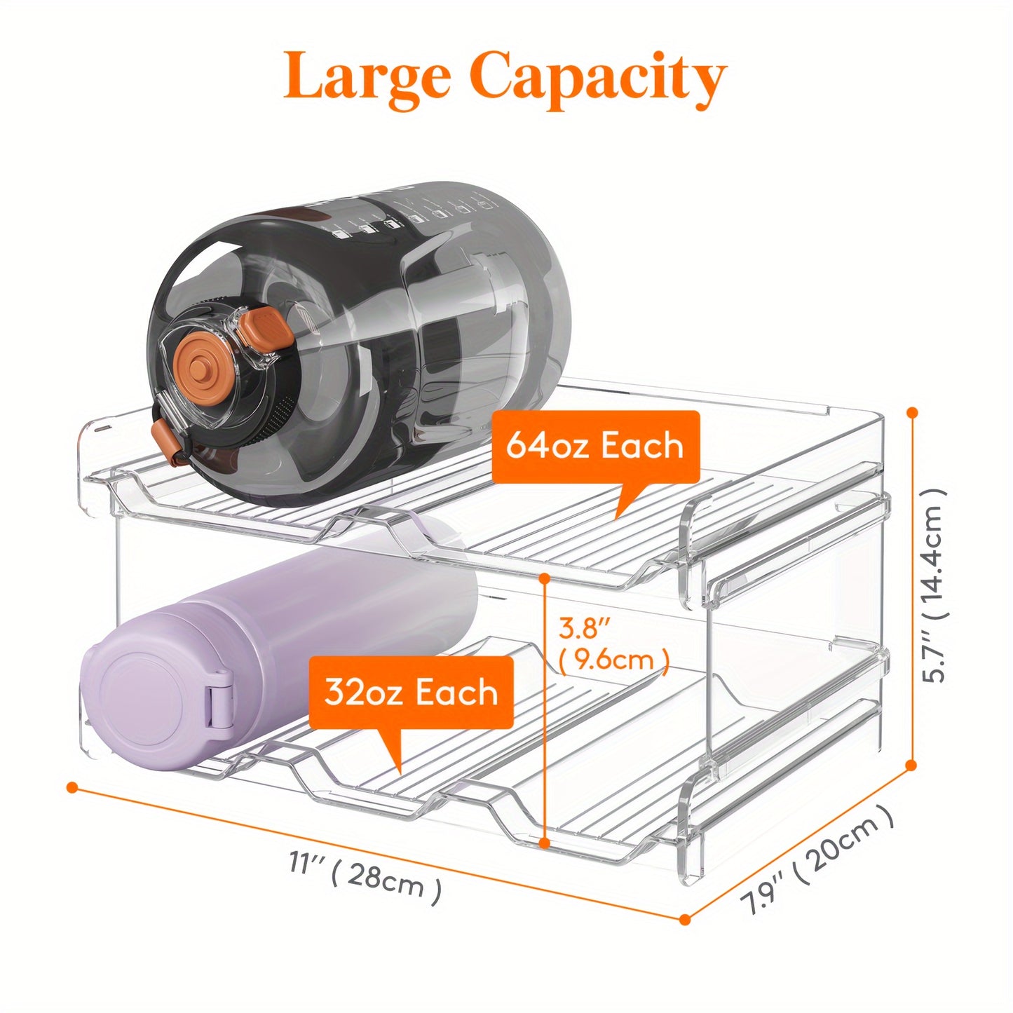 Stackable Water Bottle Organizer for Cabinet & Kitchen Pantry – Tumbler Travel Mug Cup Holder, Plastic Fridge Wine Rack, Holds 5/6/8/9/11/12 Bottles