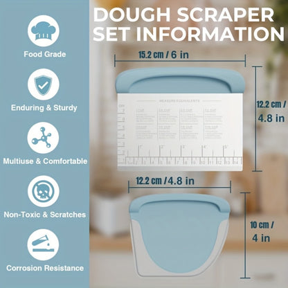 Dough Scraper Bench Scraper - Stainless Steel Dough Cutter with Silicone Handle & Measuring Scale, Multipurpose Pastry Scraper Pizza Spatula Baking Tool, Kitchen Gadget Gift, Blue Grey