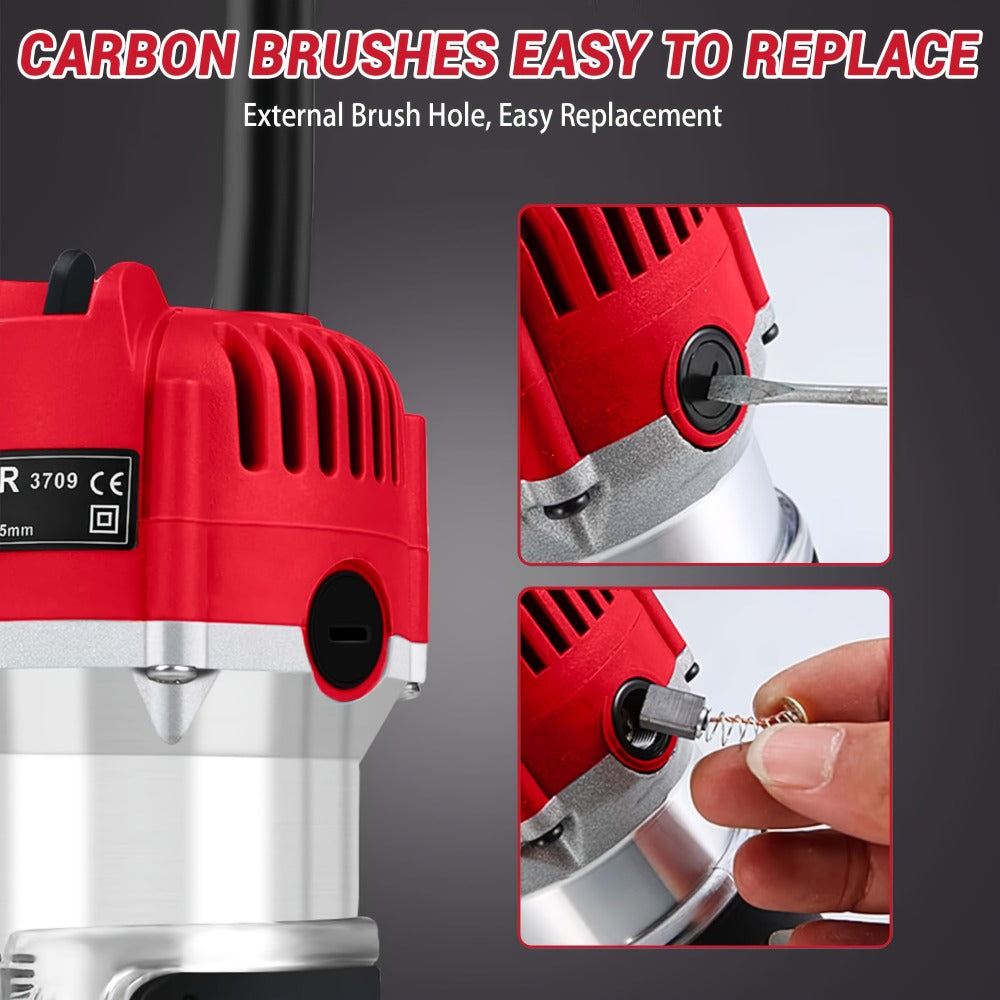 Wood Router 800W Compact Electric Router Tool - 30000 RPM with 15pcs 1/4" Router Bits for Woodworking, Trimming, Carving & Engraving