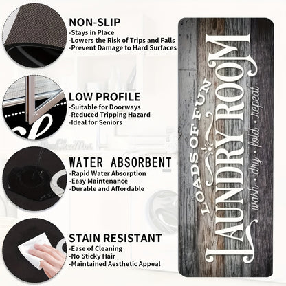 Farmhouse Laundry Room Runner Rug - Non-Slip Washable Retro Kitchen & Bathroom Mat | Anti-Slip Floor Runner for Laundry Room, Kitchen, Bathroom & Entryway | Boho Home Decor Accent Rug Multiple Sizes