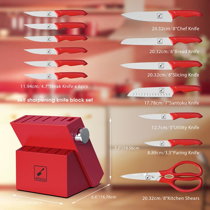 Kitchen Knife Set with Block 14pcs – Japanese 420 Stainless Steel, Built-in Sharpener, Non-Slip Ergonomic Handle, Dishwasher Safe – Professional Chef Knife Set for Home & Restaurant