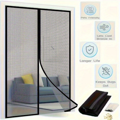 Magnetic Screen Door with Heavy Duty Metal Frame – Self-Closing Mesh Door Curtain, Insect-Proof Bug Screen with Frame Shackle, Easy Install for Indoor & Outdoor Doorways, Pet & Kid Friendly