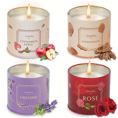 Scented Candle Set for Women 30oz - Rose Sandalwood Cinnamon Apple Lavender Fragrance Metal Jar Candles Gift Set for Christmas Birthday Valentine Holiday Home Decor