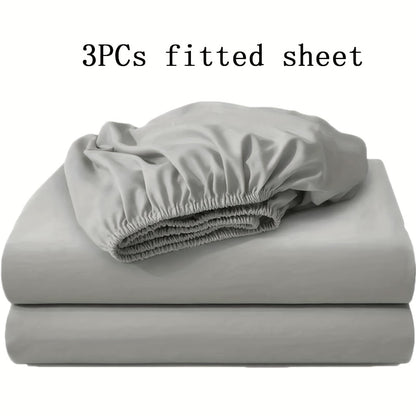 Fitted Sheet Set 3pcs with 2 Pillowcases | Soft Solid Color Bed Sheets Twin Full Queen King