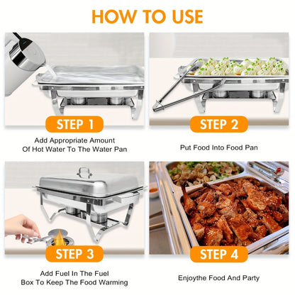 Chafing Dishes Buffet Set 9QT Stainless Steel Food Warmer Trays for Parties Hotel Christmas - 1/2/4/6/8 Pack