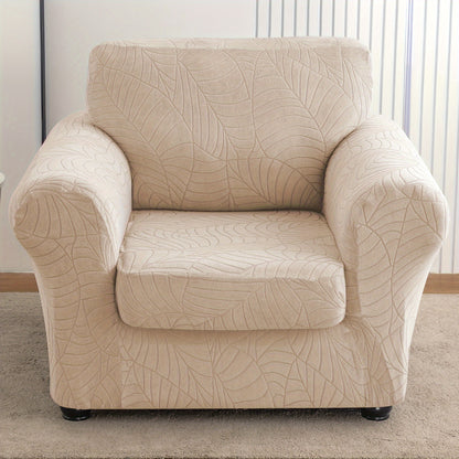 Armchair Slipcover 2pcs Set Jacquard Leaf Texture Stretch Chair Cover with Seat Cushion Cover Spandex Non-Slip Elastic Removable Washable Sofa Couch Cover for Living Room Dining Room Hotel Home Decor