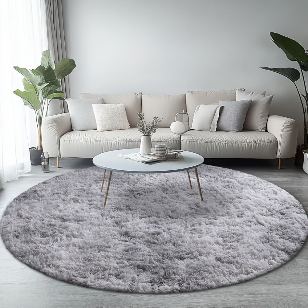 Round Shaggy Plush Rug – Soft Fluffy Circular Carpet for Bedroom & Living Room, Easy Clean