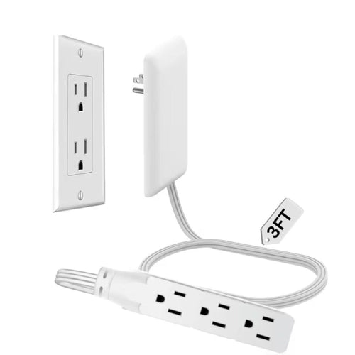 Flat Plug Extension Cord 3 Outlets Ultra Thin Wall Hugger with Outlet Concealer Cord Organizer Kit Space Saving Child Safe 13A 1625W for Behind Furniture Bed Sofa Desk Dorm Office 3FT 5FT 8FT