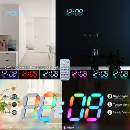 Digital Wall Clock RGB Neon LED 9.7" Large Display – Aesthetic Alarm Clock with Remote Control, Adjustable Brightness, Date & Temperature Display for Bedroom, Living Room, Office & Gym
