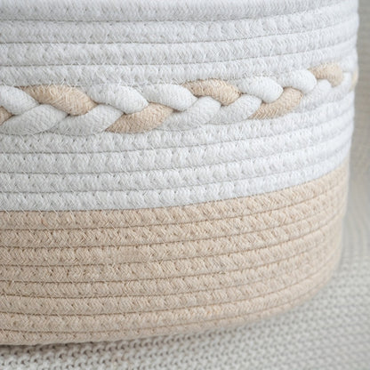 Boho Rope Storage Basket Woven Foldable Organizer 14" Large Capacity - Removable Lining Striped Shelf Basket with Handle for Home Bedroom Living Room Laundry Decor