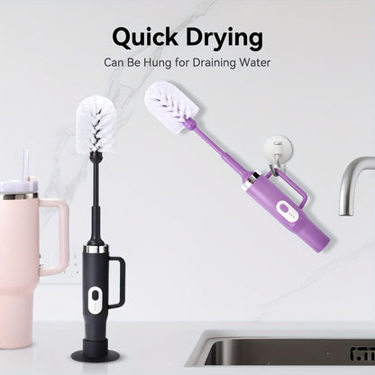 Electric Cup Scrubber Bottle Brush Cleaner – 2-Speed IPX6 Waterproof, Type-C Rechargeable, Deep Cleans 40oz Mugs, Tumblers & Hydration Bottles, Long Straw Brush Included, Wall Mount Storage, Kitchen Cleaning Tool