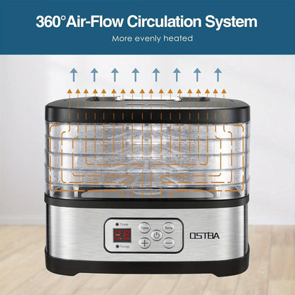 Food Dehydrator Machine 5 Tray BPA Free 240W LED Digital Touchscreen Adjustable Temperature 95-158F 72H Timer for Jerky Fruit Herbs Dog Treats Snacks Electric Food Dryer with Recipe Book