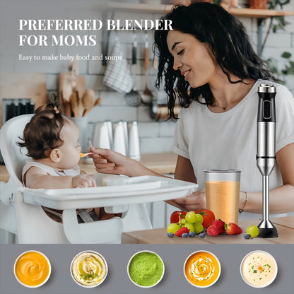 Immersion Blender Handheld 6-in-1 & 7-in-1 1000W 20-Speed Turbo – Titanium Blades BPA-Free with Dough Hooks Egg Beater Whisk Beaker & Chopper | Scratch-Resistant Hand Blender Kitchen Appliance