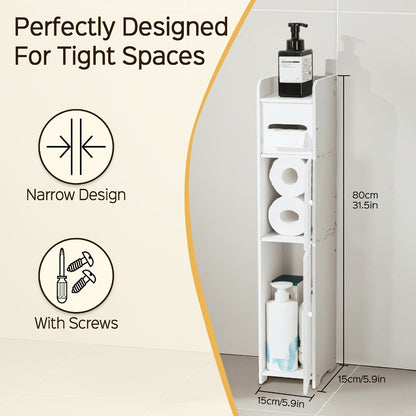 Slim Bathroom Storage Cabinet – PVC Toilet Paper Holder & Organizer for Small Spaces, Easy Assembly, Multi-Room Use, Bedroom & Living Room