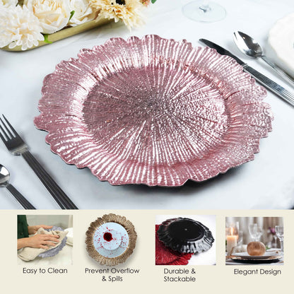 Charger Plates 13 Inch Set of 24 – Floral Reef Design Decorative Dinner Plate Chargers for Wedding Table Setting Party Banquet Reception Decor Silver Rose Gold Red