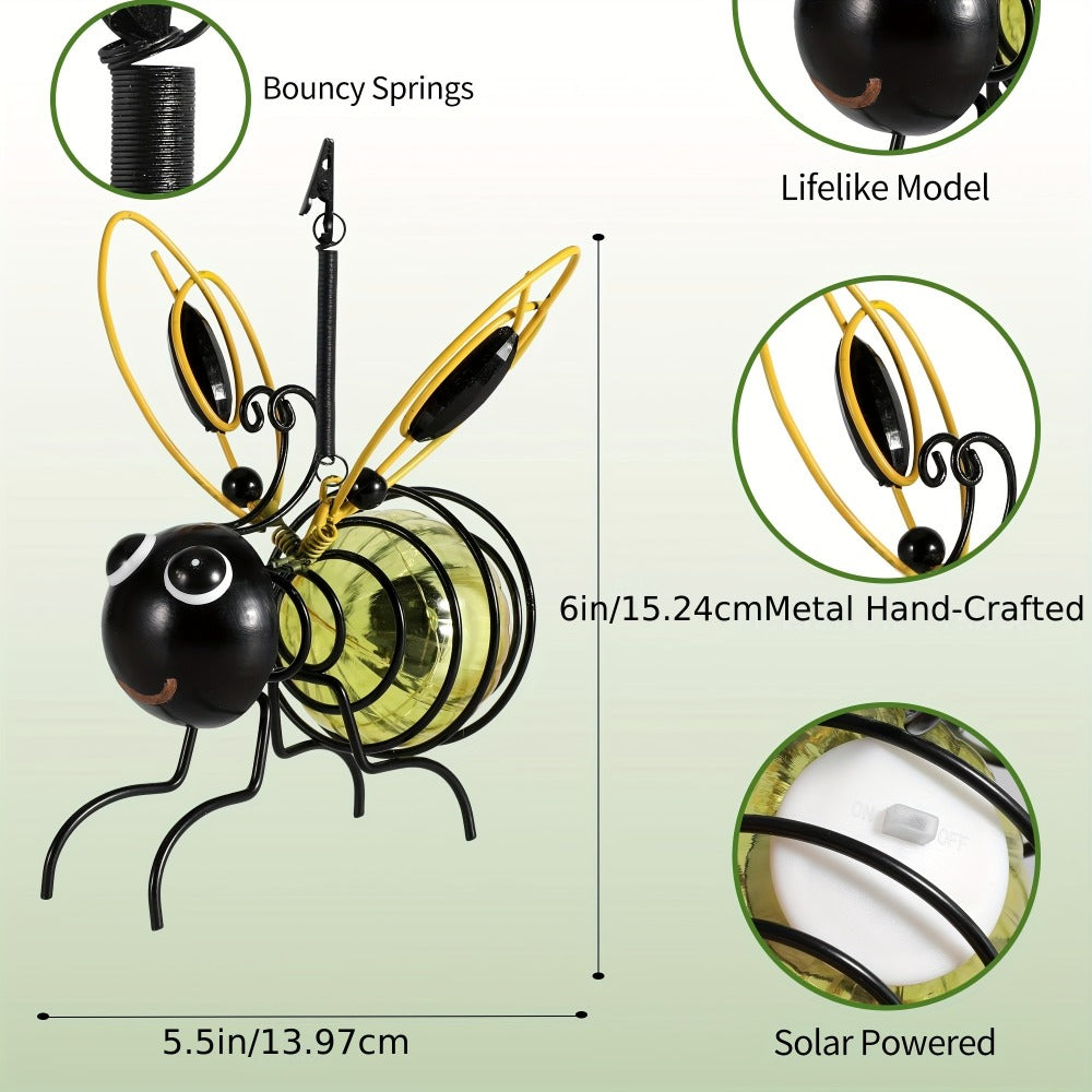 Solar Hanging Bee & Ladybug Lights Set of 3, Metal Decorative Solar Garden Lights — Outdoor Hanging Decor for Balcony, Garden, Living Room & Flower Shop | Red, Yellow & Blue
