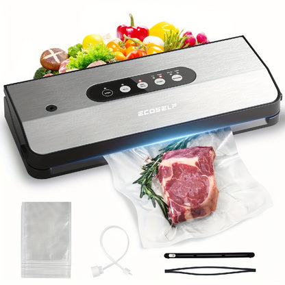 Vacuum Sealer Machine 8-in-1 – 65Kpa Food Sealer with Cutter, Accessory Hose, 10 Bags Included, Stainless Steel, External Vacuum Port for Food Storage, Sous Vide & Meal Prep