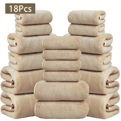 Coral Velvet Bath Towel Set 18pcs – 4 Bath Towels 4 Hand Towels 10 Washcloths Hotel Quality Soft Absorbent