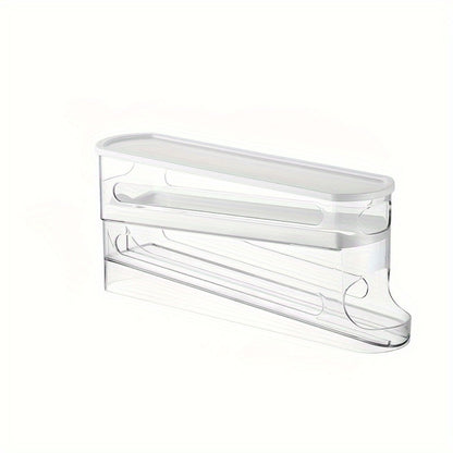 Double Layer Rolling Egg Dispenser Automatic Space Saving Refrigerator Egg Organizer for Cabinet Kitchen Storage Keeps Eggs Fresh White