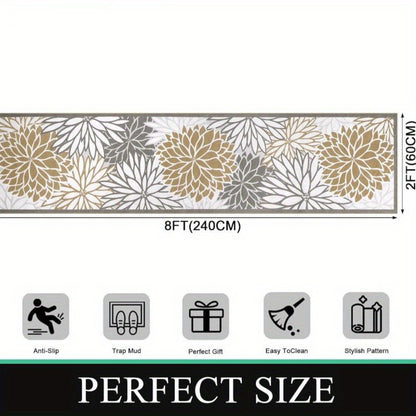 Floral Medallion Runner Rug Non-Slip Machine Washable – Low-Profile Hallway Carpet for Entryway, Laundry Room & Bathroom – Brown & Grey, 2x6, 2x8, 2x10 Ft