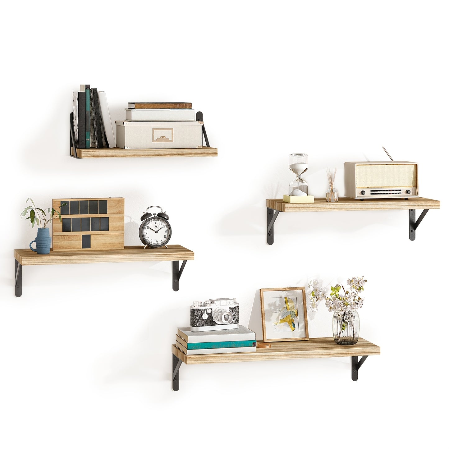 Floating Shelves Wall Mounted 4-Pack – Decorative Wall Shelves for Bedroom, Living Room, Bathroom & Plants, Home Storage Display Shelf for Books, Decor & Accessories, 4 Color Options