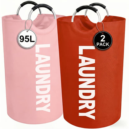 Laundry Basket 2pcs Large Foldable 25.1 Gallon, Collapsible Elevated Hamper with Half-Ring Handles for Bedroom, Bathroom & Laundry Room, Multiple Color Options